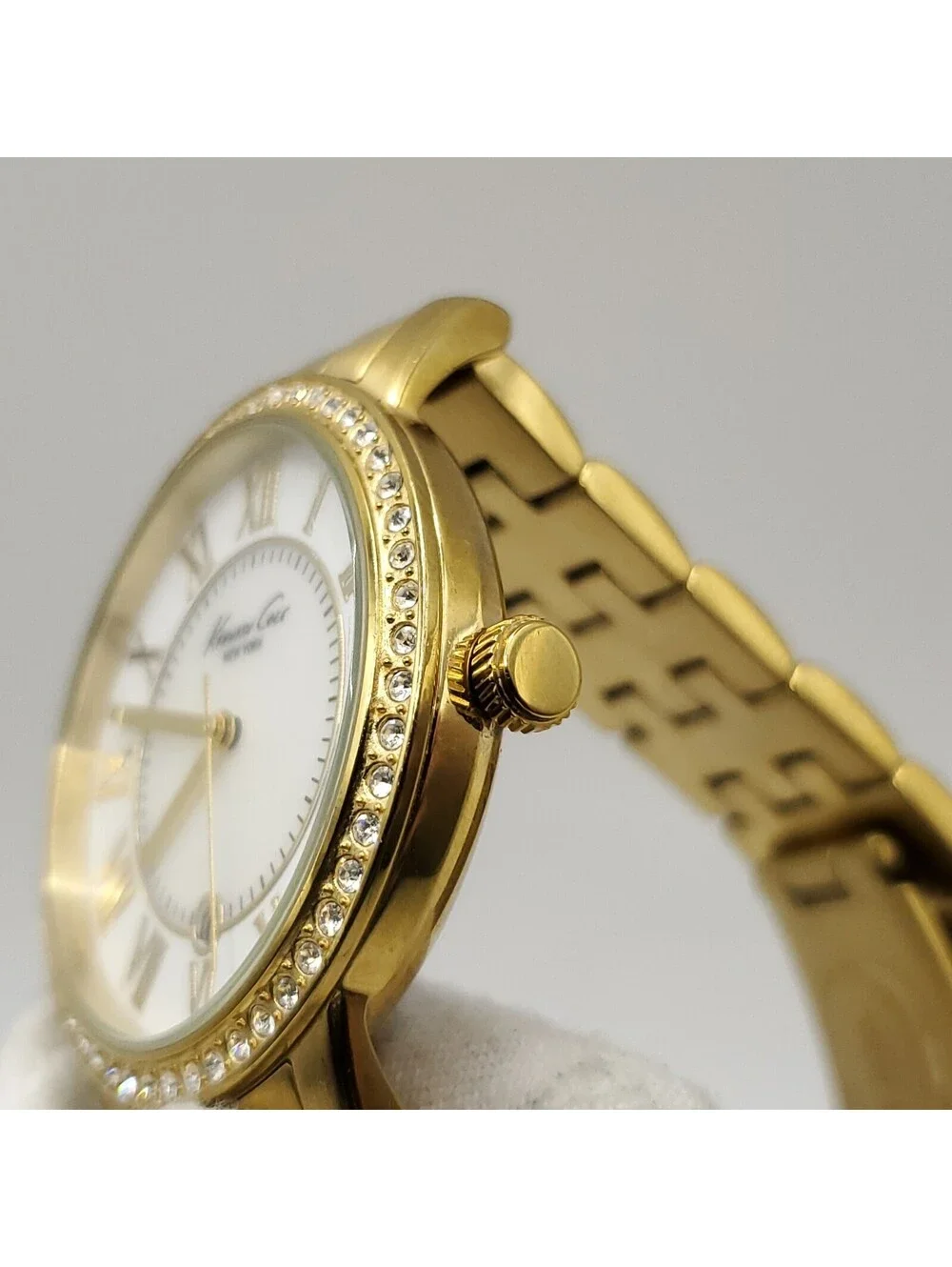 Kenneth Cole New York Watch Women New Battery MOP Date Dial Gold Tone 35mm